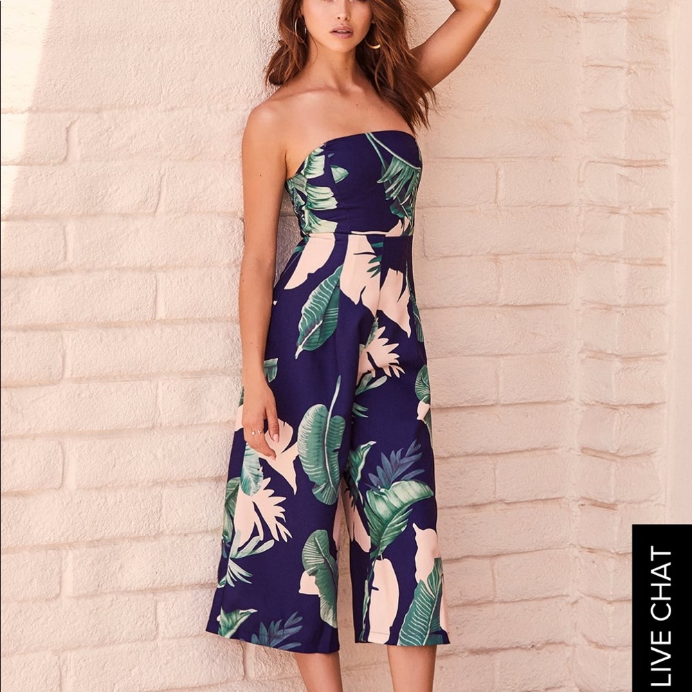 Lulu’s Strapless midi jumpsuit! Navy floral. NWT